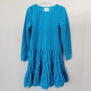 Hanna Andersson blue velvet long sleeve 3 tier spin dress size 130 or 6/7